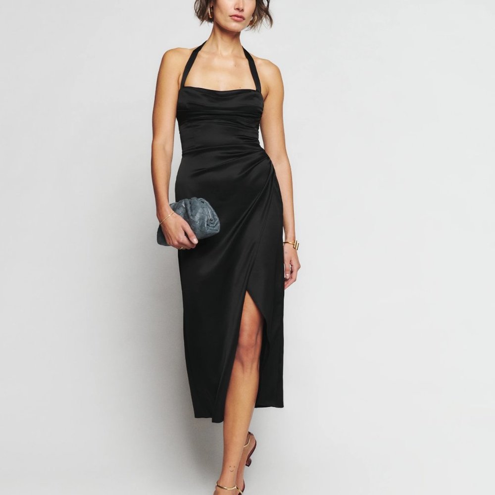 Reformation Solana  Silky Satin Dress - Black - New ALL TAGS - SZ 6